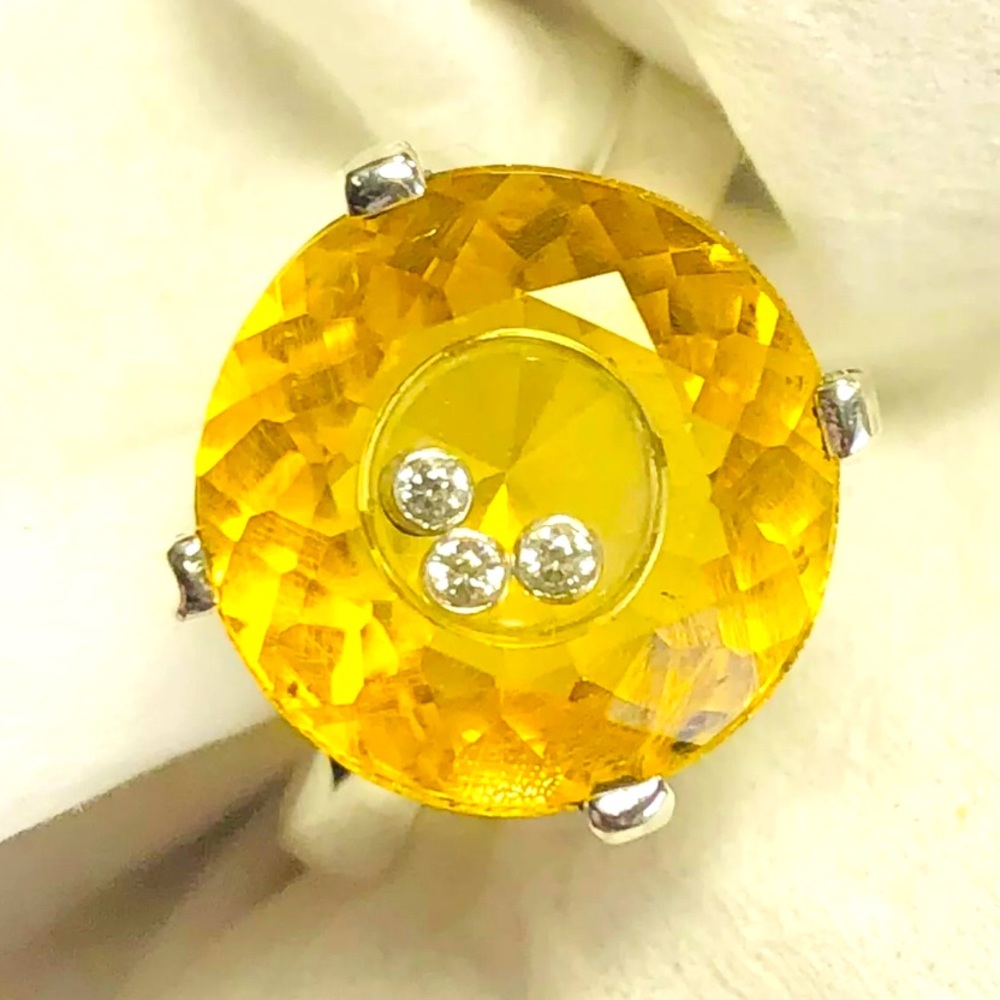 Genuine Citrine & Floating Happy Diamond Style 925SS Setting